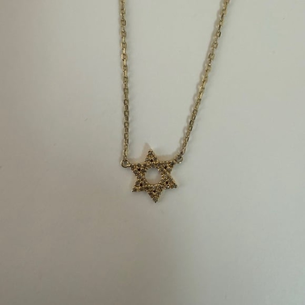 14k Gold Star of David w/Diamonds Necklace